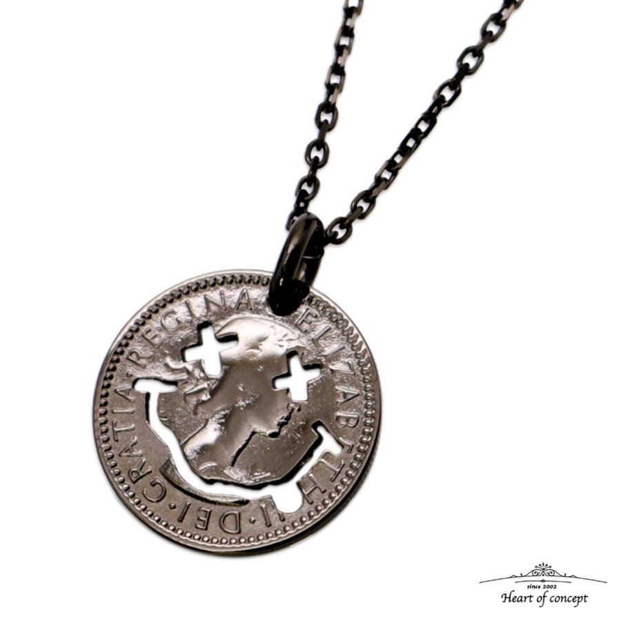 Heart of concept/ハートオブコンセプト スマイルシックスペンスコインネックレス シルバー925 ブラック コイン スマイル ステンレス