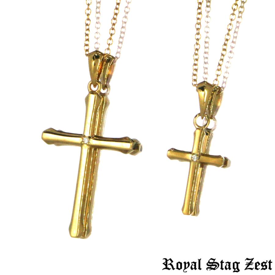 あすつく Royal Stag Zest クロス 十字架 ペアネックレス ゴールド K23 ダイヤモンド 存在感 SN26-001-002｜olivepopeye