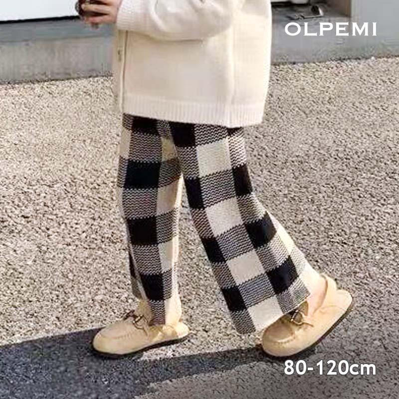 ニットパンツ キッズ ズボン チェック柄 ワイドパンツ 秋 冬 ベビー