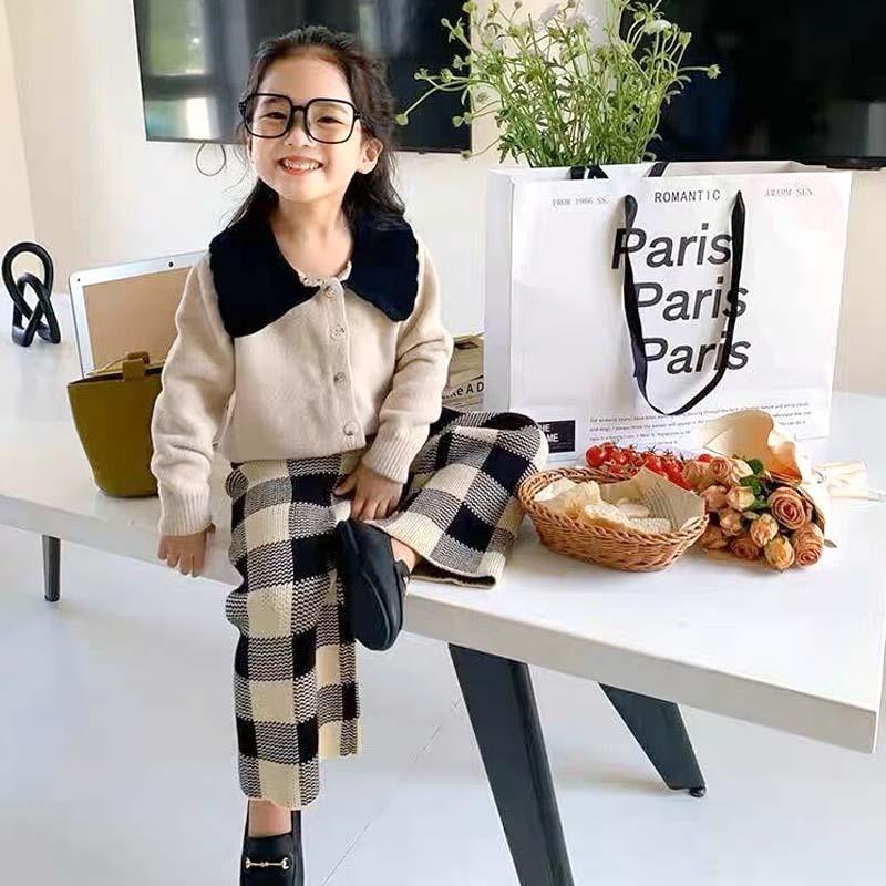 ニットパンツ キッズ ズボン チェック柄 ワイドパンツ 秋 冬 ベビー