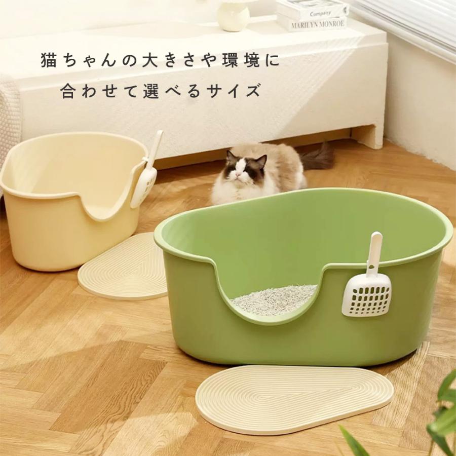 猫トイレ 大型 深め 砂が飛び散らない シンプル 深型 大きめ 大きい オープン 高さ セット 本体 広々 入り口低い |  | 07