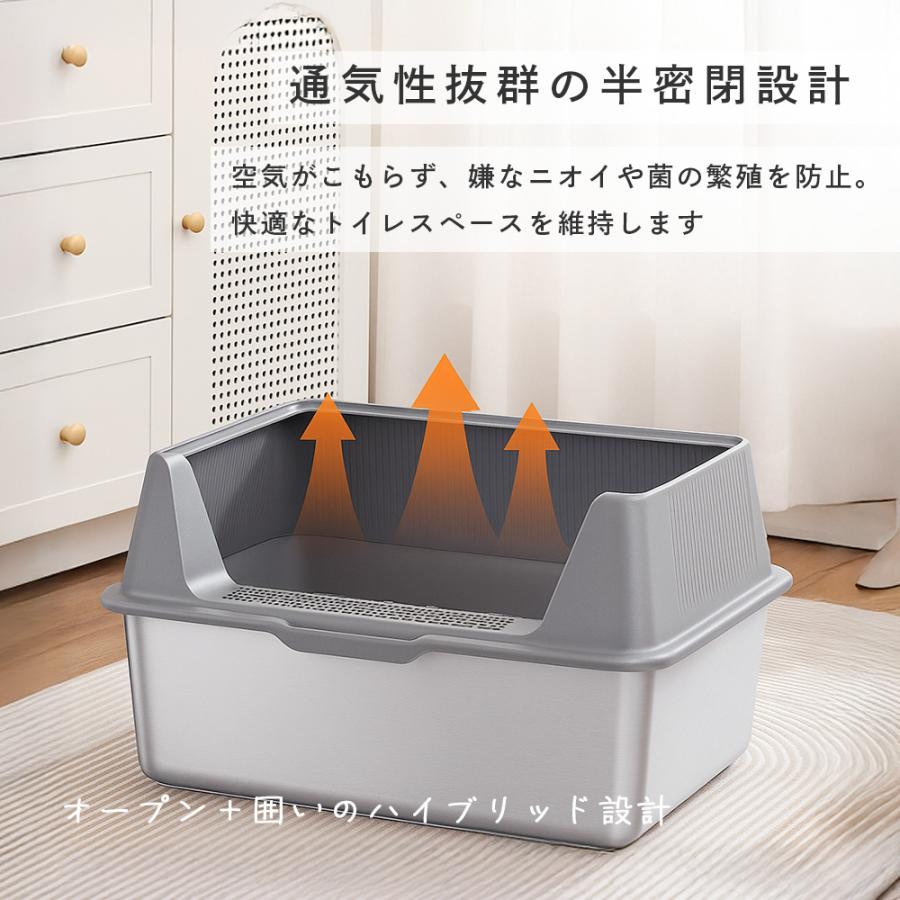 猫トイレ 大型 深型 ステンレス オープン 大きめ 本体 スコップ フック付き 飛び散らない 防臭 らくらくシンプル |  | 13