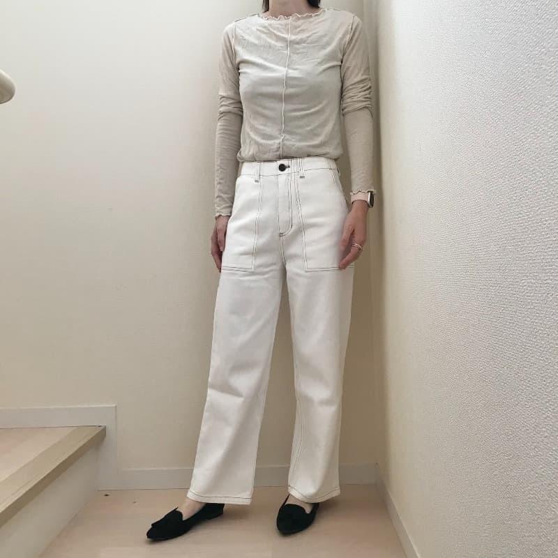 ベイカーパンツ ハイウエスト アイボリー ホワイト デニム