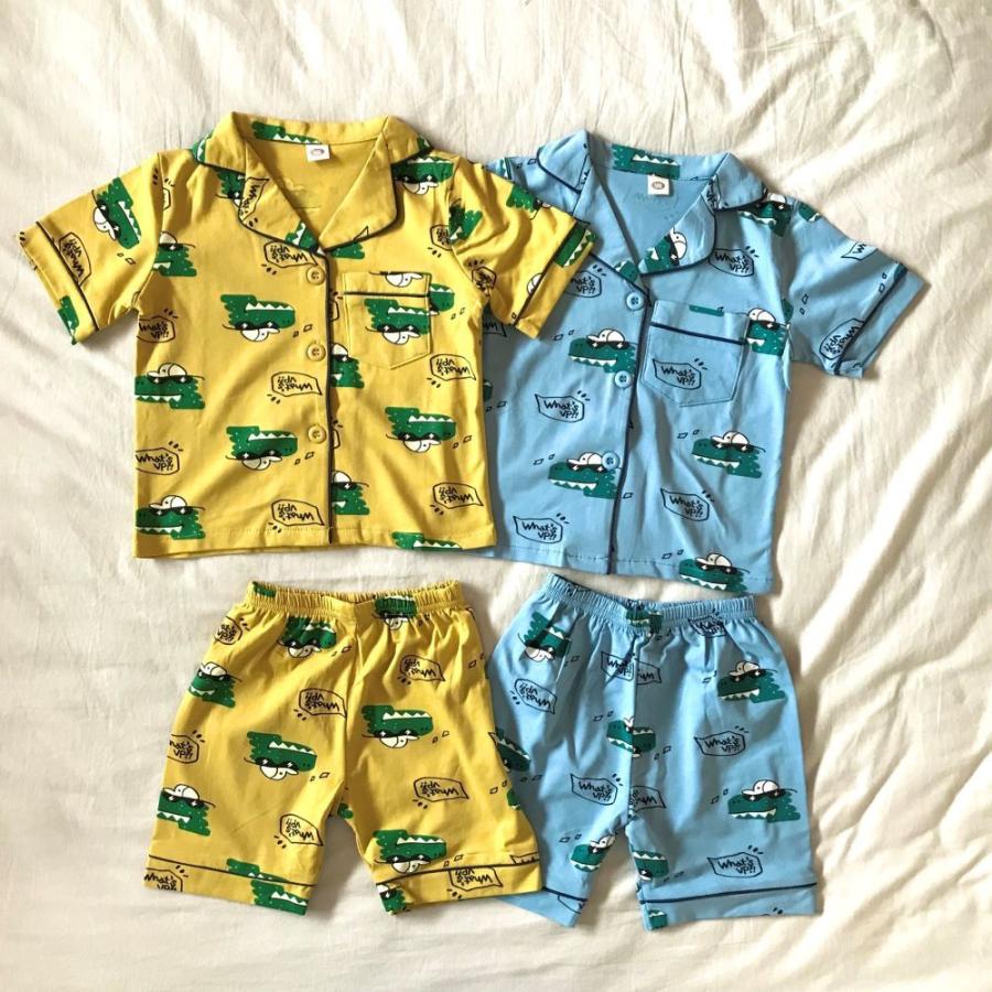 パジャマ キッズ 子供 半袖 男の子 男 夏用 ボタン 半ズボン 綿 夏