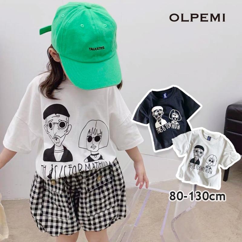 Tシャツ グレー バックプリント 半袖 トップス 子供服 韓国 オルチャン Tシャツ バックプリント トップス レトロ 子供服 キッズ 韓国 オルチャン