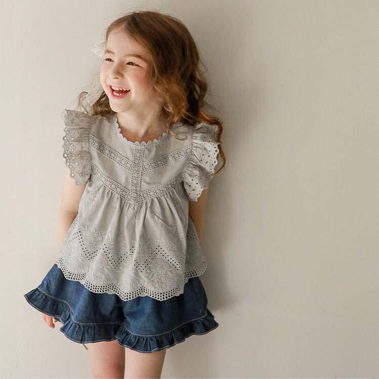 キッズ トップス おしゃれ 韓国子供服 ブラウス レース かわいい