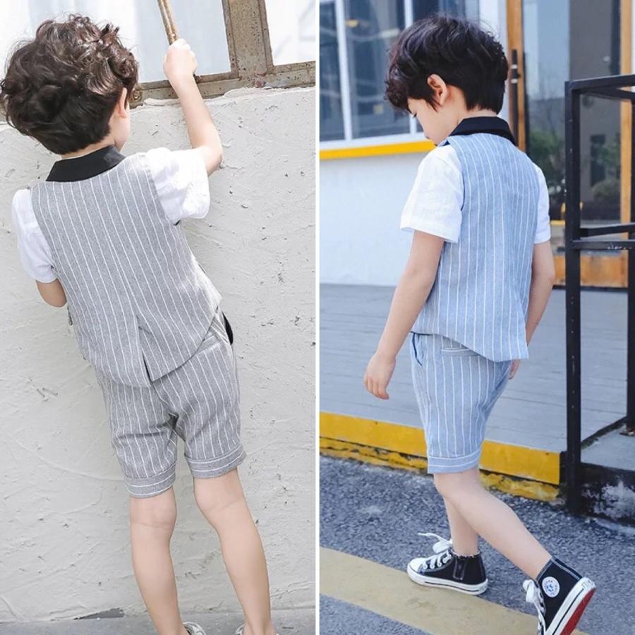 結婚式 スーツ 子供 キッズ 4点セット 夏物ストライプフォーマルベスト