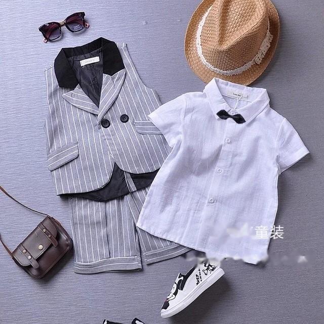 結婚式 スーツ 子供 キッズ 4点セット 夏物ストライプフォーマルベスト