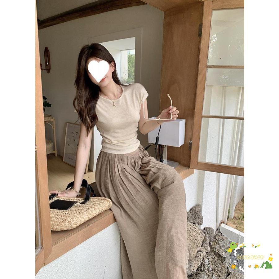 とろみパンツ レディース 綿麻スカンツ夏 パンツ ワイドパンツ ハイ 