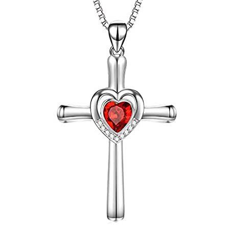 2021年激安 Necklace Cross Silver 特別価格Sterling with Crystals好評販売中 Austrian Red Ruby Heart-Shaped ネックレス、ペンダント
