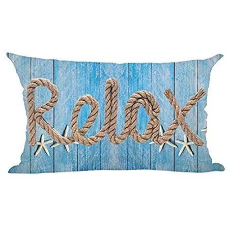 【最安値】 Ramirar Word Art Relax Starfish Watercolor Blue Wood Background Summer Deco＿並行輸入品 クッションカバー