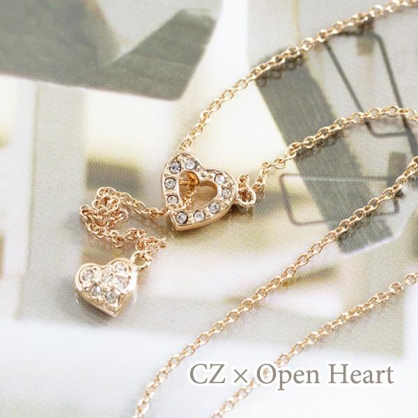 ネックレス レディース ハート Y字 ラリエット czダイヤ 18金