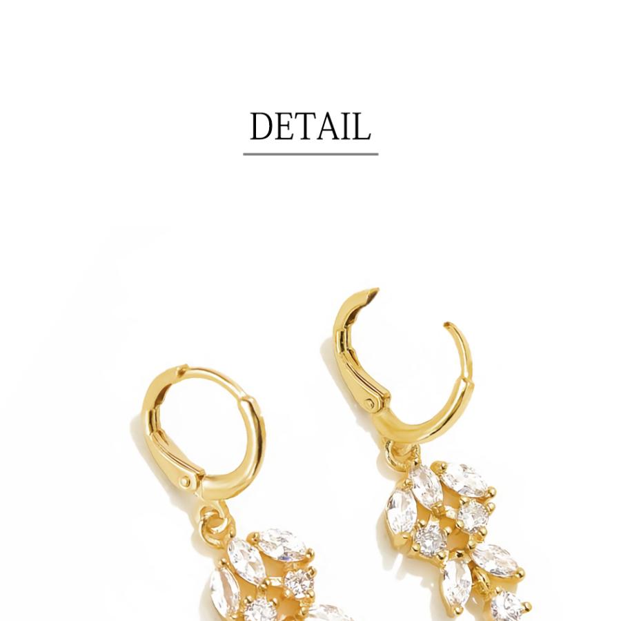 ピアス レディース ドロップ リーフ 揺れる ロング czダイヤ 18金