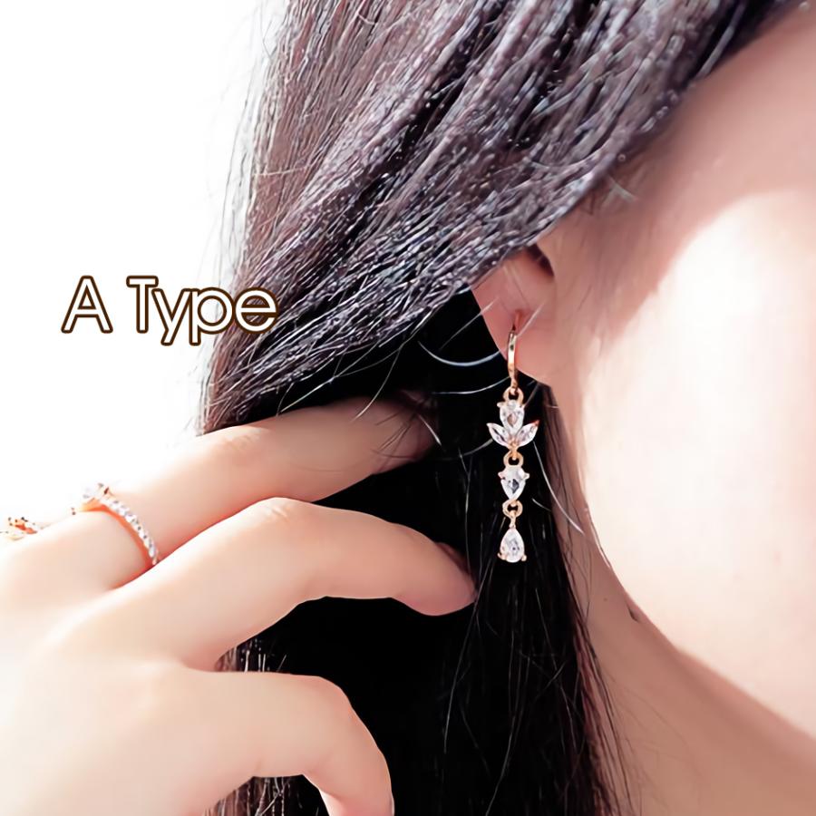 ピアス レディース ドロップ リーフ 揺れる ロング czダイヤ 18金