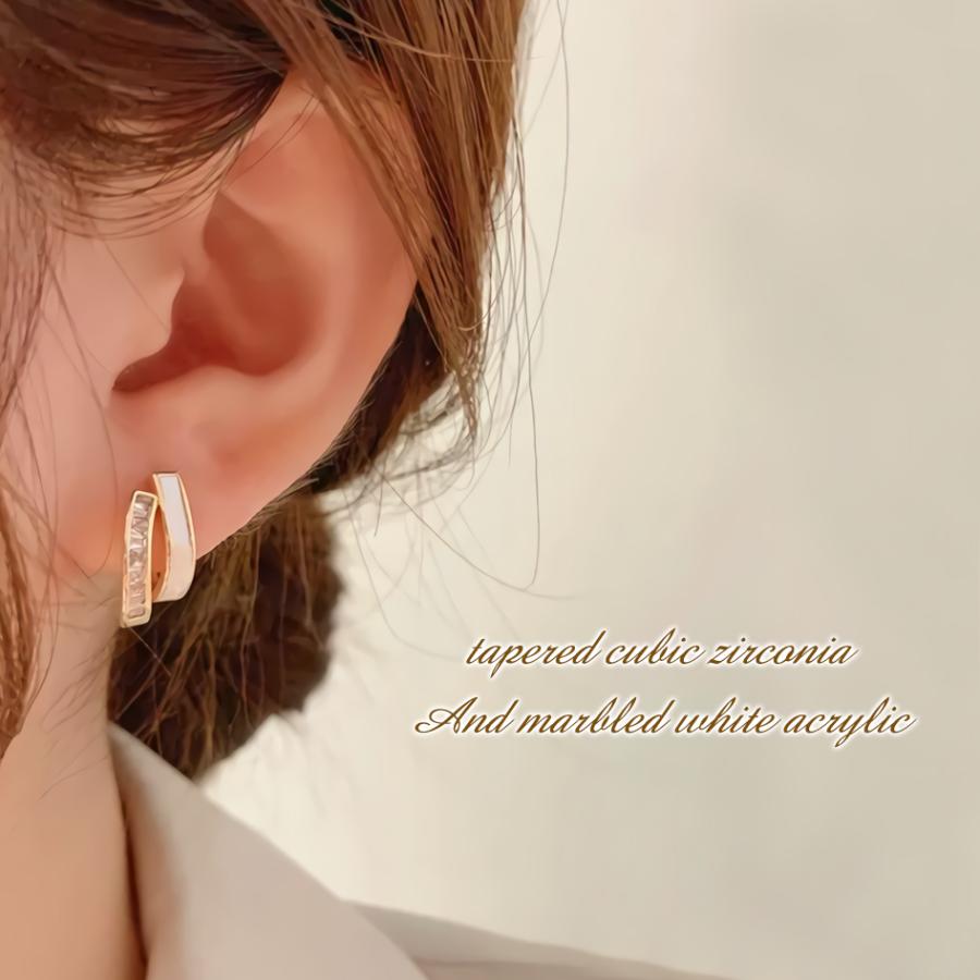 ピアス ハーフ フープ レディース アシンメトリー czダイヤ アクリル