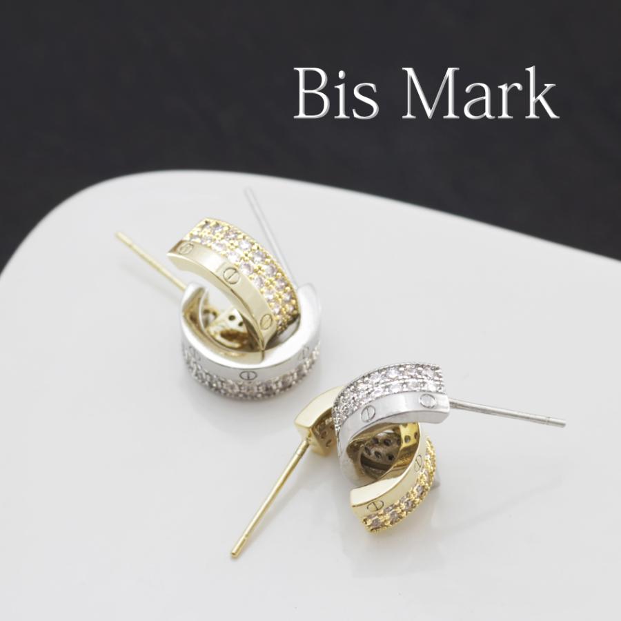 ピアス ハーフ フープ レディース ビスデザイン czダイヤ 18金 18k