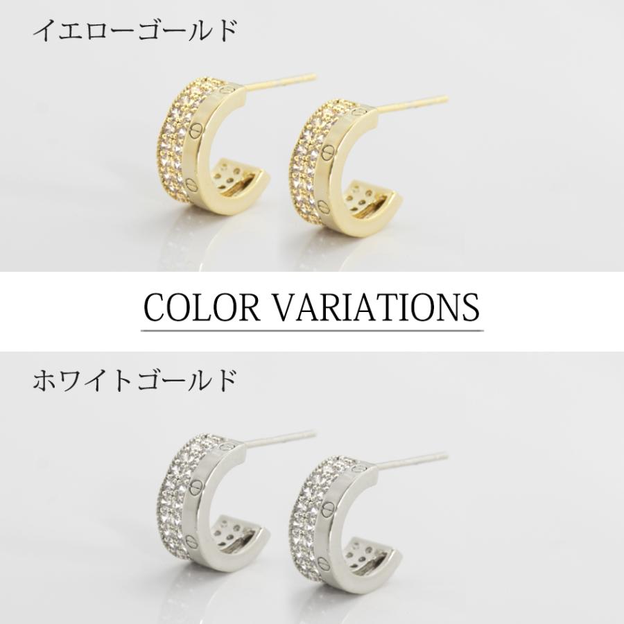 ピアス ハーフ フープ レディース ビスデザイン czダイヤ 18金 18k