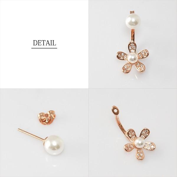 ピアス レディース パール 真珠 czダイヤ 花 フラワー 2way 18金