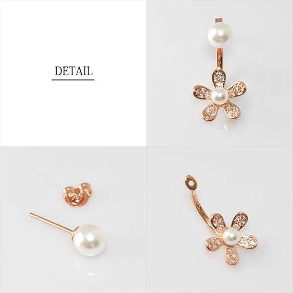 ピアス レディース パール 花 フラワー 2way 一粒 真珠 18金 18k