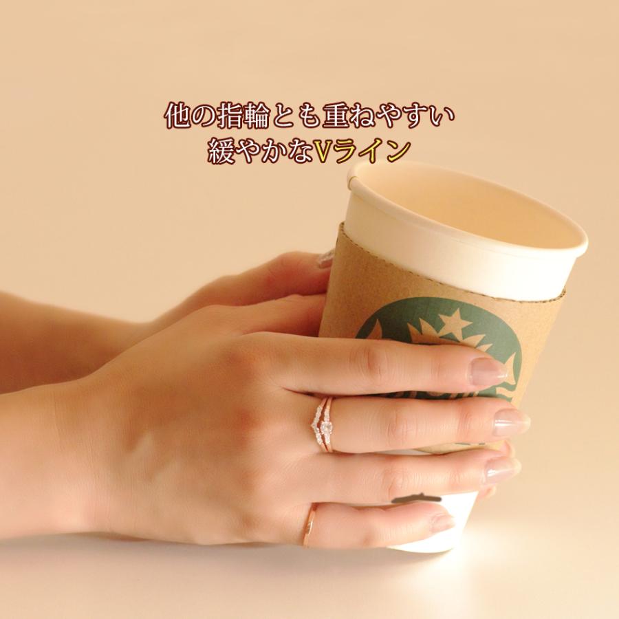 指輪 レディース V字 リング 細身 細め スリム 華奢 重ね着け czダイヤ