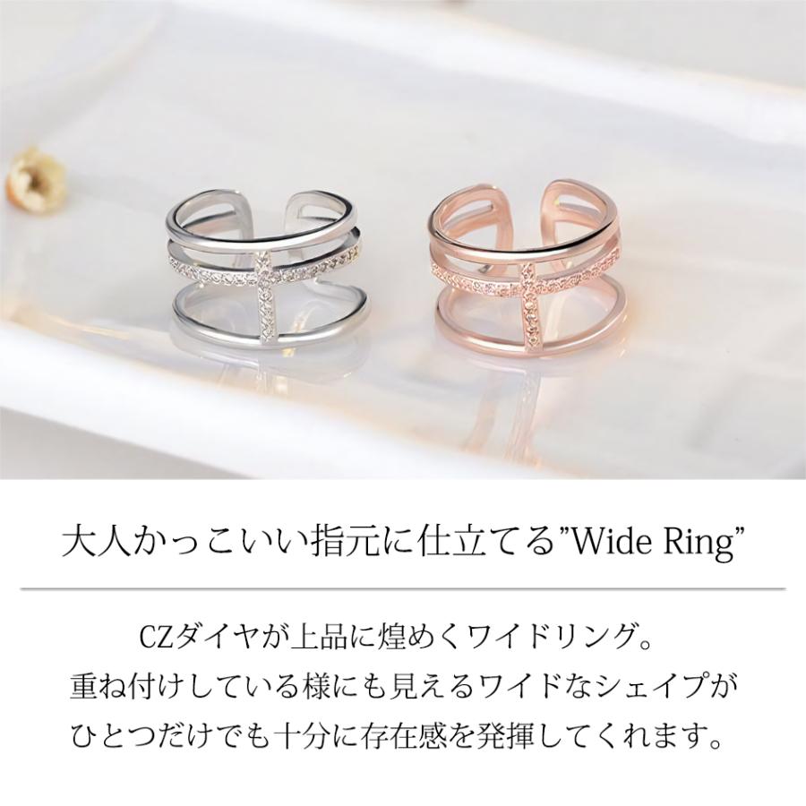 指輪 ワイドリング レディース リング 重ね付け トリプルライン cz