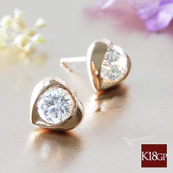 ネックレス ピアス セット / 一粒 ハート レディース 18金 18KRGP cz 