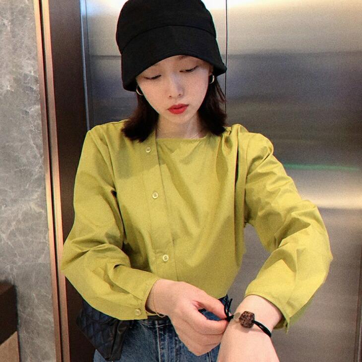 ノーカラーシャツ シャツ 襟なし ノーカラー アシメネック ブラウス 長袖 トップス 着回し ミニマルコーデ ベーシック レディース レディースファッション カ Gvk9 Olulu 通販 Yahoo ショッピング