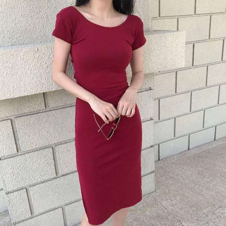 バックシャンワンピース バックシャン 背中あき ワンピース ワンピ 半袖 タイトワンピ ゆったり レディースファッション かわいい カジュアル 大人女子 ママフ Gw06 Olulu 通販 Yahoo ショッピング