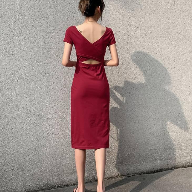 Tシャツワンピース ワンピースタイト バックシャン 背中あき Tシャツ レディース ゆったり 楽ちん ビッグシルエット ルームウェア 大人カジュアル レディース Gwc4 Olulu 通販 Yahoo ショッピング