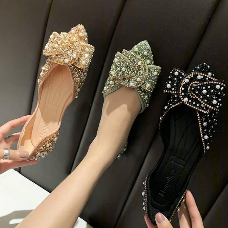 パンプス ビジュー リボン キラキラ ぺたんこ シューズ レディースシューズ レディース きれいめ オフィスカジュアル 靴 レディース靴 大人カジュアル レディ Gwl0 Olulu 通販 Yahoo ショッピング