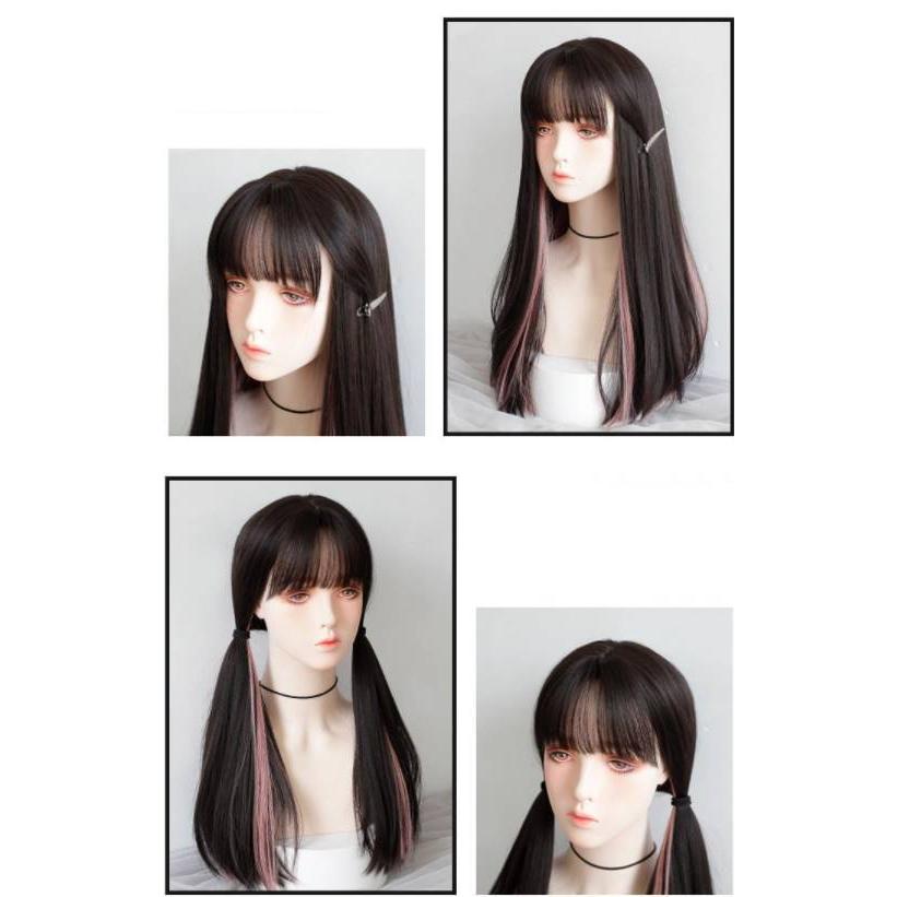 ウィッグ ロング 自然 グラデーション フルウィッグ ぱっつん 前髪 ミディアム ウイッグ メッシュ ハイライト インナーカラー ピンク かつら 女 エクステ 黒髪 Gz4q Olulu 通販 Yahoo ショッピング
