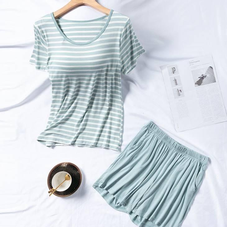 ルームウェア レディース セットアップ レディースルームウェア ボーダー柄 半袖 ハーフパンツ ファッション ラフスタイル 休日ファッション カジュアル かわ N1vm Olulu 通販 Yahoo ショッピング