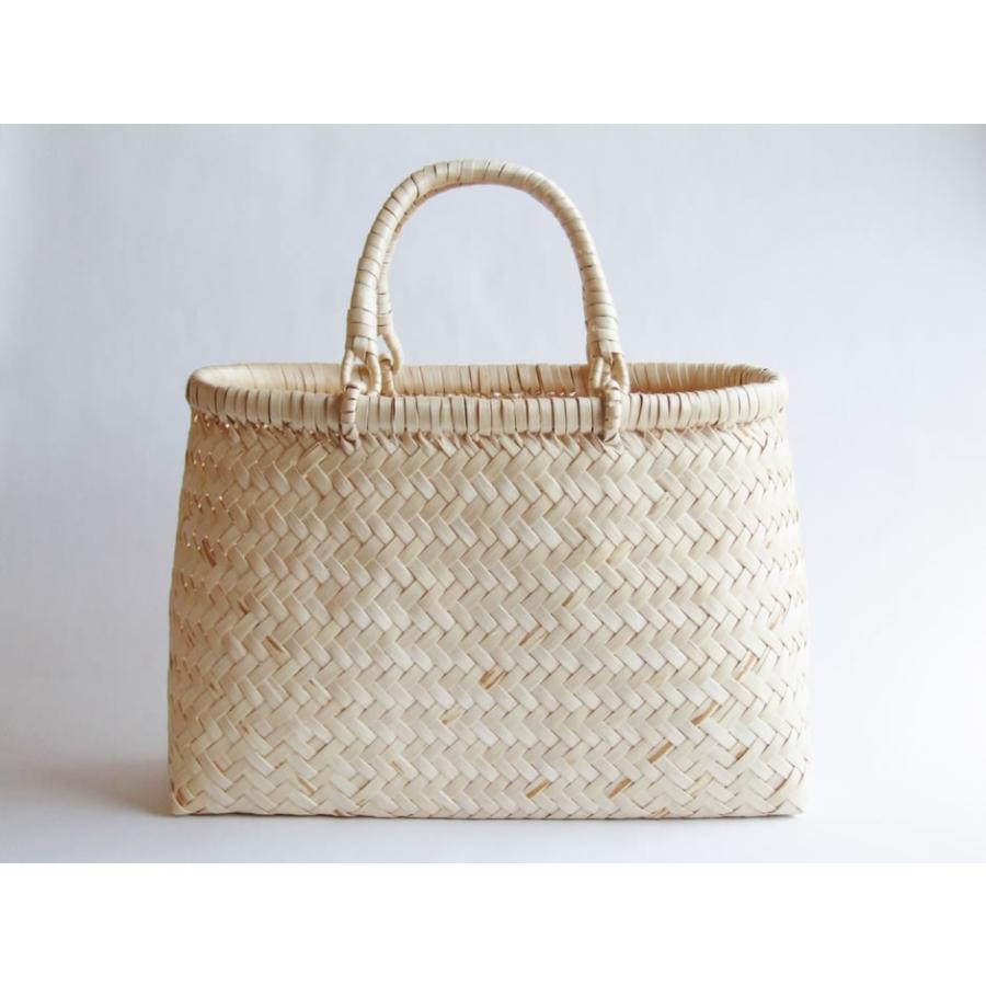 秋田県角館イタヤ細工 イタヤ手提げかご 斜め網代編み 大サイズ リング