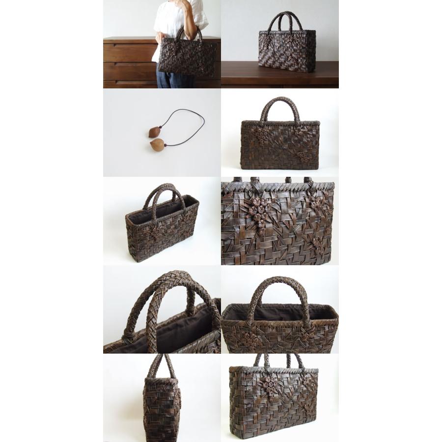 純国産 伊藤加代子作 沢くるみかごバッグ 乱れ編み 花模様編み＋