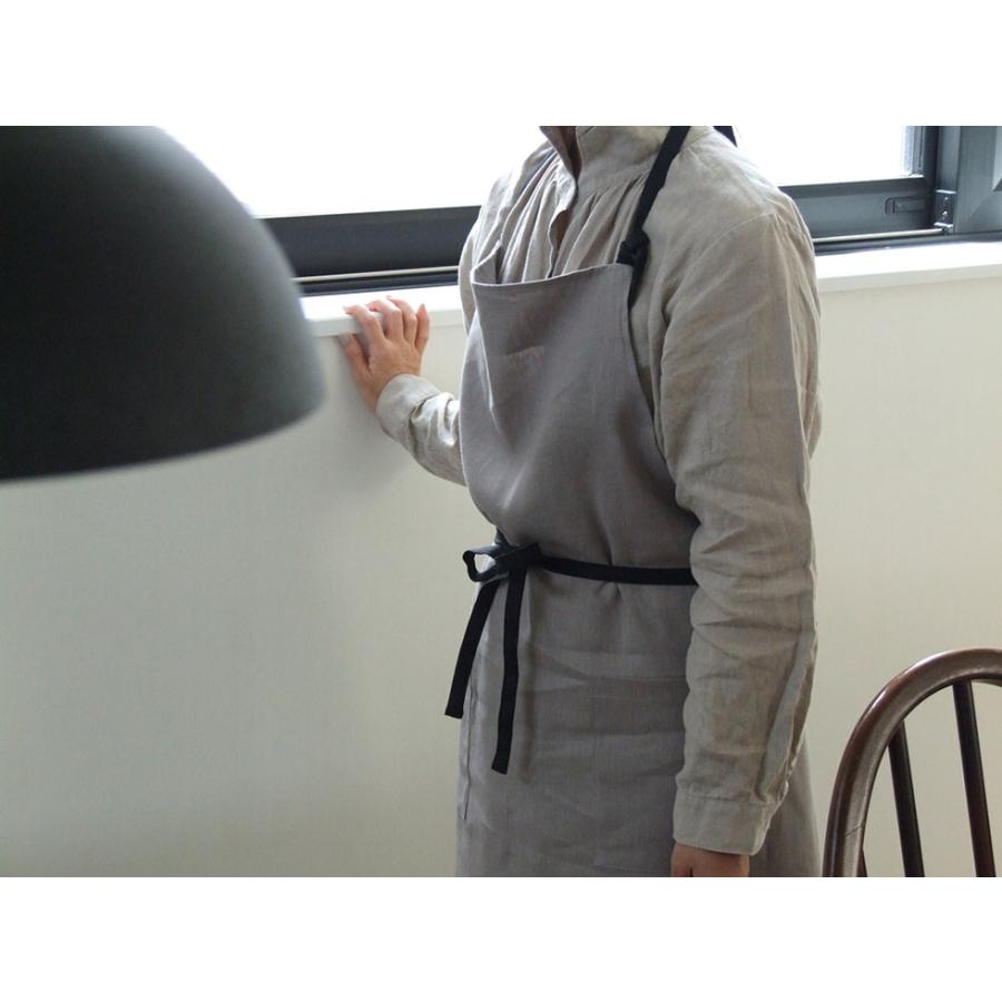 リネン100％ バイカラー メンズエプロン／男女兼用エプロン フル