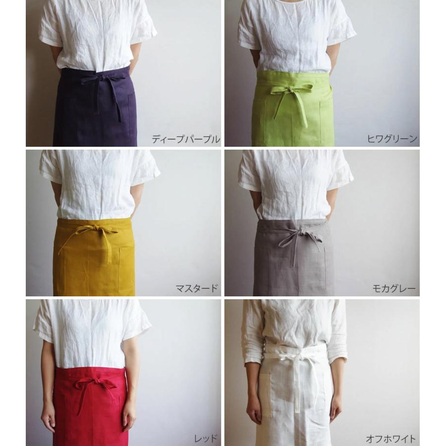 カフェエプロン　ギャルソンエプロン　リネンエプロン　ギャザー　オフホワイト　白 リネン100％ レディースエプロン／男女兼用エプロン／カフェ