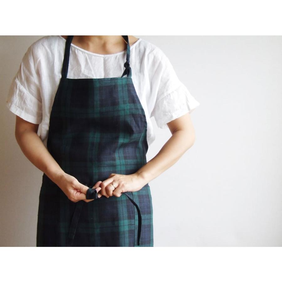 リネン100％ チェック＆ストライプ ブラックウォッチ メンズエプロン
