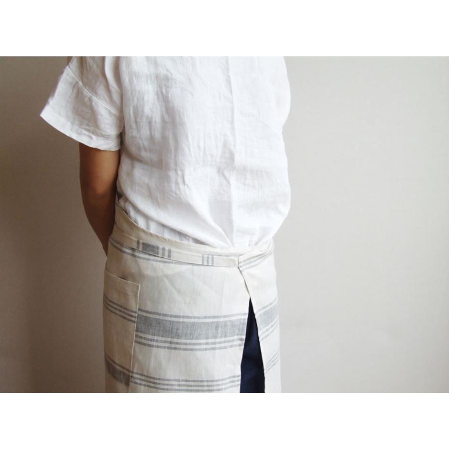 リネン100％ チェック＆ストライプ 生成ボーダー レディースエプロン