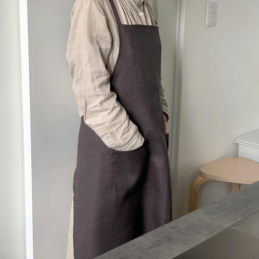 リネン100％ メンズエプロン／男女兼用エプロン フルエプロン ロング丈