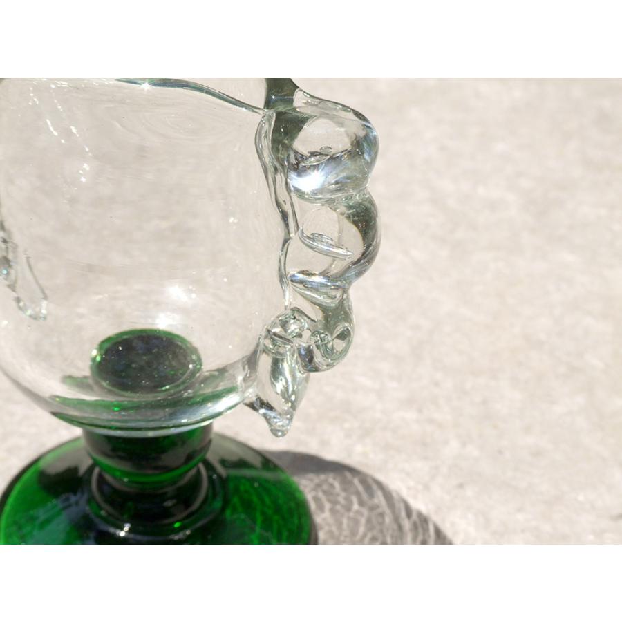 沖縄 奥原硝子製造所 琉球ガラス 民藝品 グリーン足付小物入れ