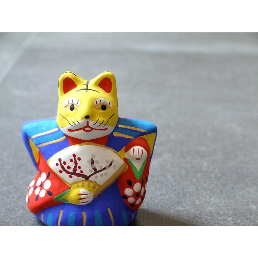 郷土玩具 民藝 福島県 工房千想 扇持ち招き猫 縁起物 置物 開運 厄除け