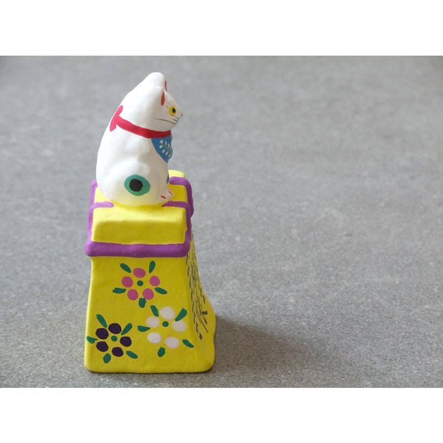 縁起物の置物 郷土玩具 民藝 福島県 工房千想 大福帳乗り猫 黄 縁起物 置物 開運