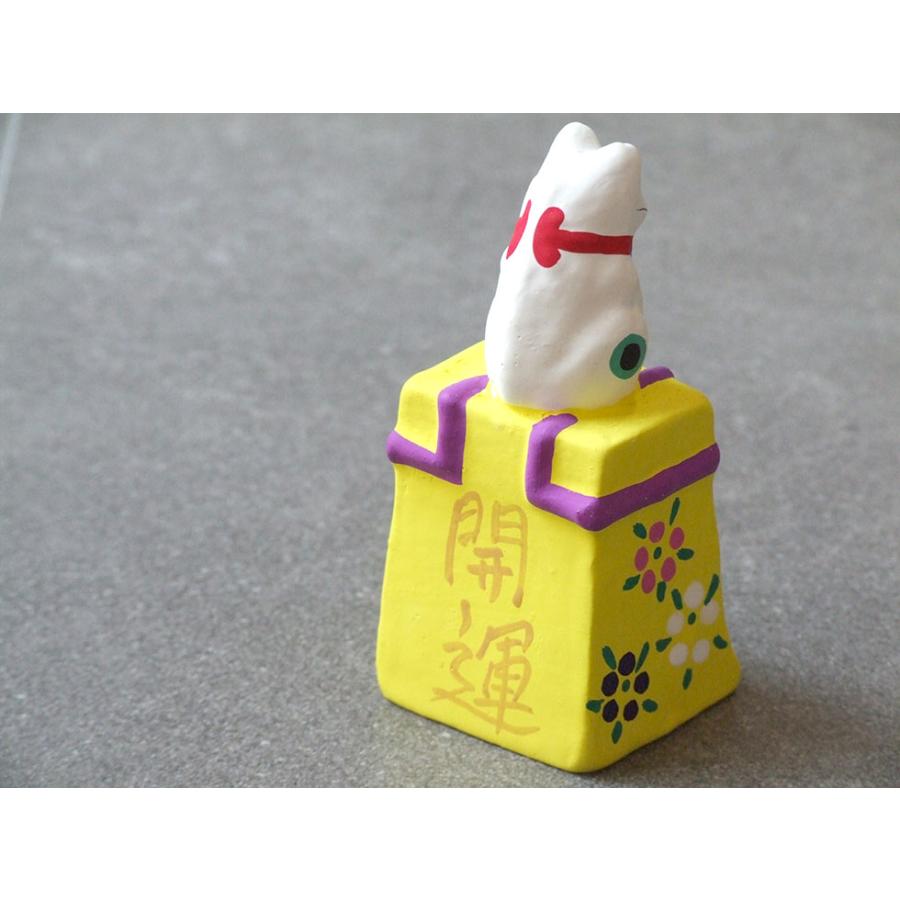 郷土玩具 民藝 福島県 工房千想 大福帳乗り猫 黄 縁起物 置物 開運