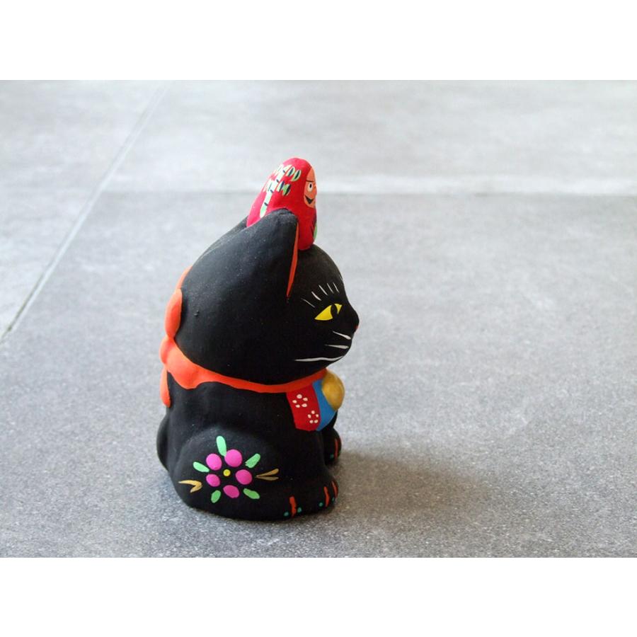 郷土玩具 民藝 福島県 工房千想 達磨乗り招き猫 黒 縁起物 置物 開運