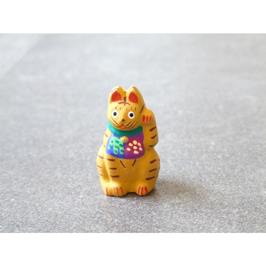 郷土玩具 民藝 福島県 工房千想 豆招き猫 黄 縁起物 置物 開運 厄除け