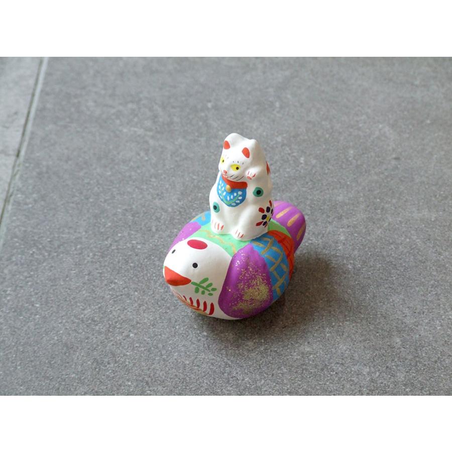 郷土玩具 民藝 福島県 工房千想 福良雀乗り猫 縁起物 置物 開運 厄除け