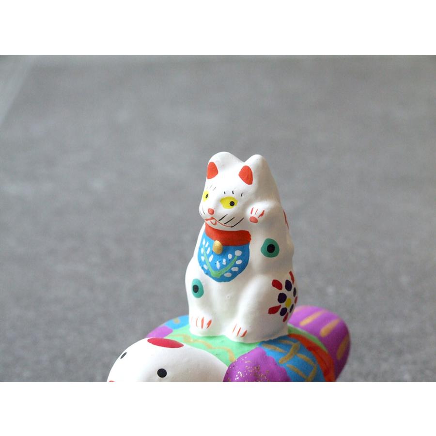 郷土玩具 民藝 福島県 工房千想 福良雀乗り猫 縁起物 置物 開運 厄除け