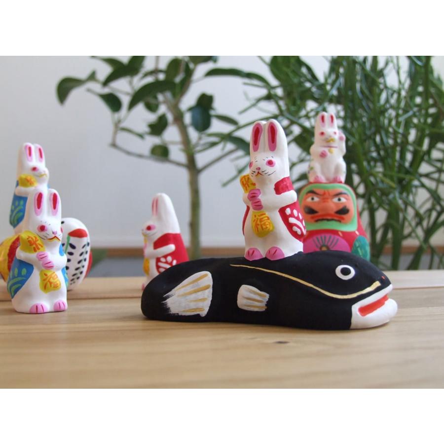 郷土玩具 民藝 福島県 工房千想 鯰乗り卯 干支 兎 縁起物 置物