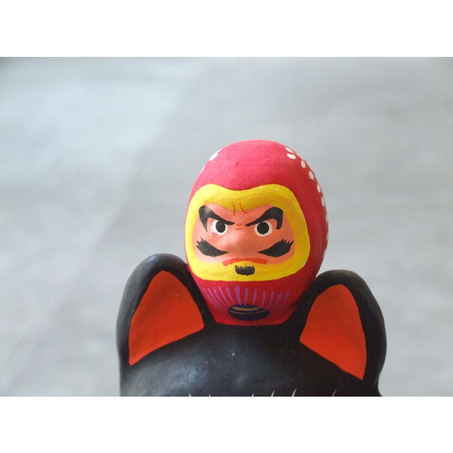 郷土玩具 民藝 福島県 工房千想 招き猫乗り達磨 黒猫 特大 縁起物 置物