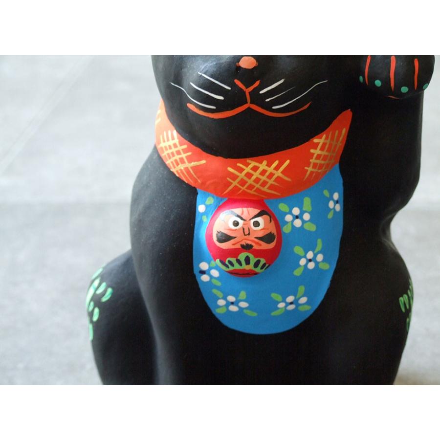 郷土玩具 民藝 福島県 工房千想 招き猫乗り達磨 黒猫 特大 縁起物 置物